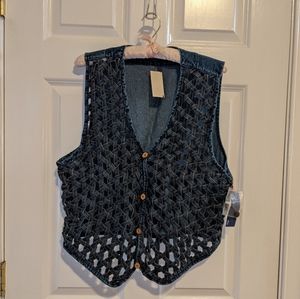 A.J. Women's Blue Denim Braided Vest Size XL
